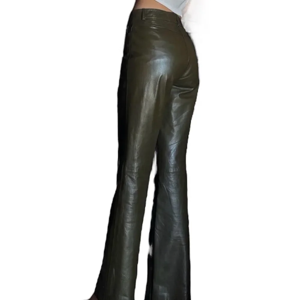 Theory Leather Green Pants Straight Leg Size 6 - Picture 5 of 10